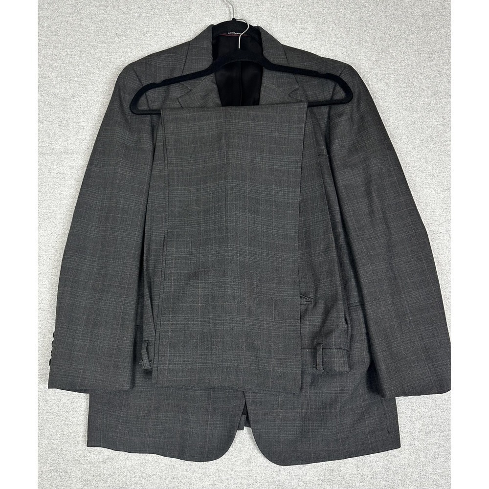 American Craftsmen Suit 42R 32x30 Gray Plaid 2 Button Pleated Pants Made USA